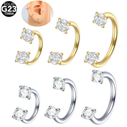1PC Titanium Nose Horseshoe Ring Nose Septum Piercing Prong Set Round Zircon Ear Cartilage Tragus Daith Body Piercing Jewelry