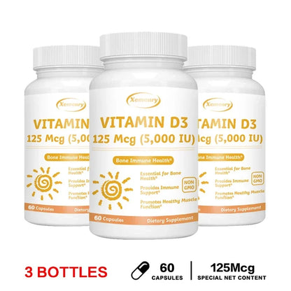 Vitamin D3 Capsules - Promote Calcium Absorption, Promote Bone Teeth and Skin, Nerve, Heart Health, Support Immunity 60 Capsule-3bottles