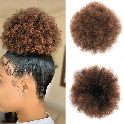 Synthetic Large Afro Puff Drawstring Ponytail Kinky Curly Bun HairPiece African American Clip in Updo Extensions for Black Women 8inch-1BT30 Medium