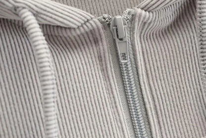 Thin Hooded Cardigan Women Korean Vintage Slim Summer Solid Sports Jacket Vertical Pit Stripe Zipper Female Sexy Cropped Tops