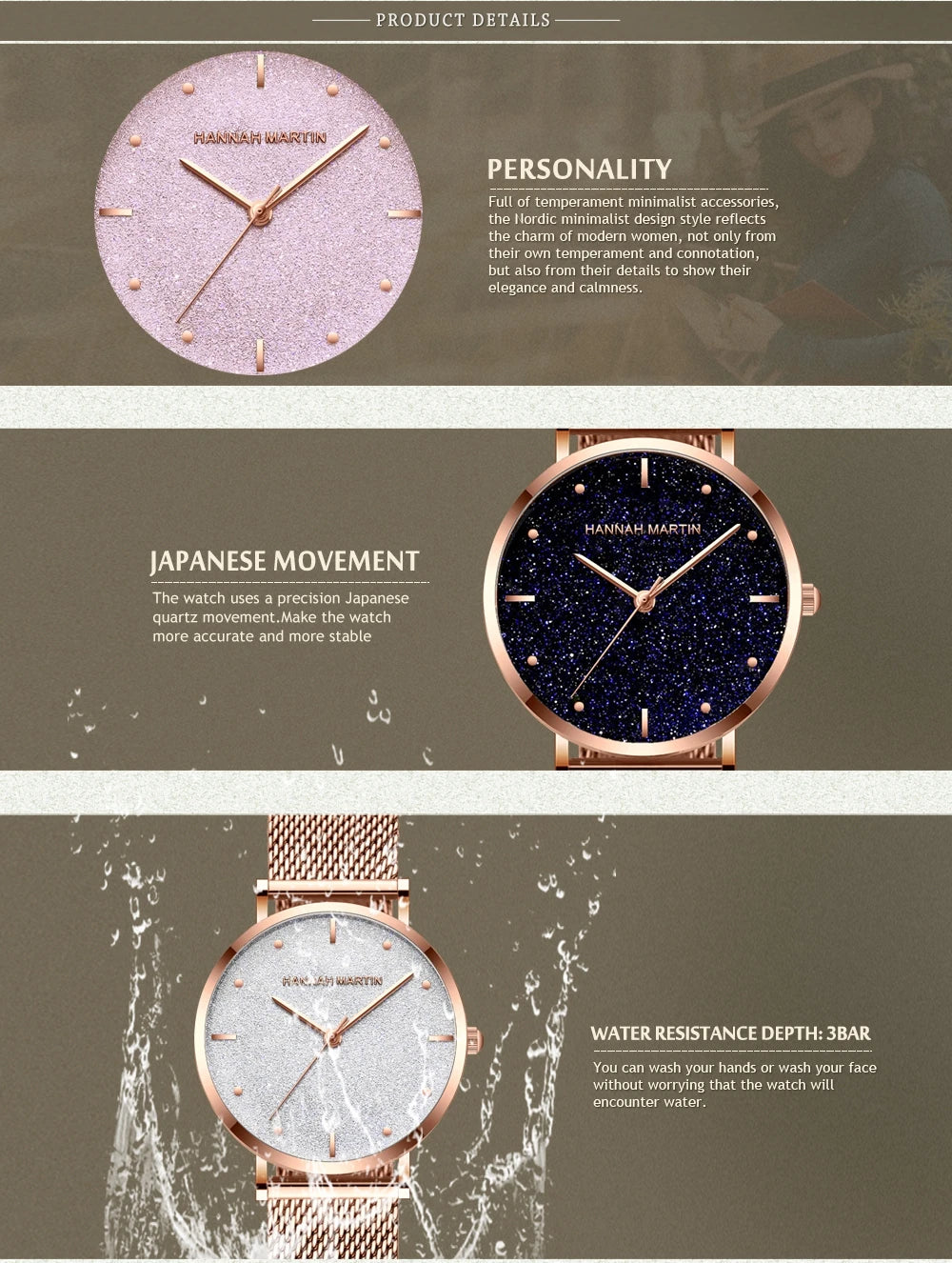 2025 New Women's Luxury Watch Matte Dial Japanese Quartz Movement Stainless Steel Mesh Strap Hannah Martin Brand Original Watch