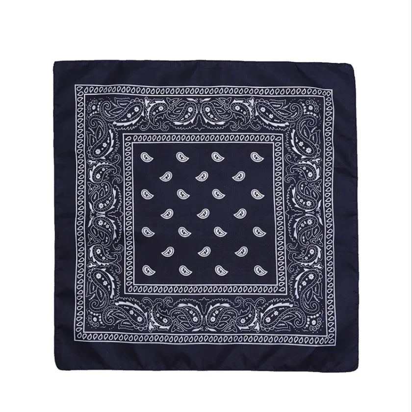 Fashion Hip Hop Bandana Kerchief Unisex Black Hair Band Neck Scarf Headwear Wrist Wraps Head Square Scarves Print Handkerchief DEEP BLUE 55CM-55CM