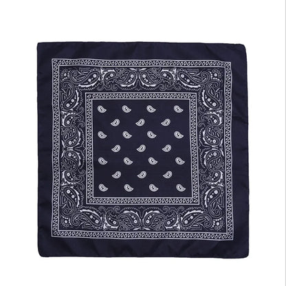 Fashion Hip Hop Bandana Kerchief Unisex Black Hair Band Neck Scarf Headwear Wrist Wraps Head Square Scarves Print Handkerchief DEEP BLUE 55CM-55CM