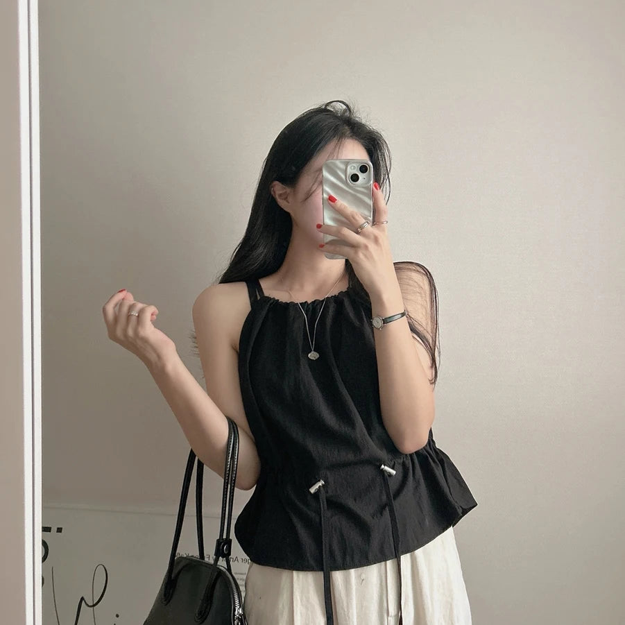 Faionable Dstring Waist Vest Spring Summer Dongda Gate Sle Trendy Belted Crop Top Women's Busin Casual ort Sve