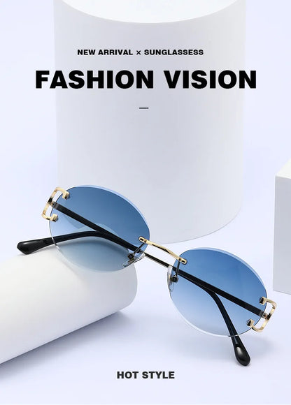 Trendy Sunglasses For Woman Summer Rimless Sunglass Oval Fashion Brand Designer Shades Pink Women's Sun Glasses UV400