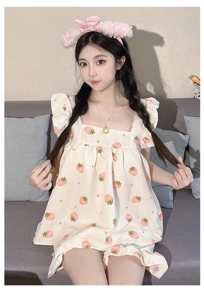 Summer Pajamas Loungewear Set Women's Summer Suspender Pajama Set Student Vest Shorts Foam Insy Style Two-Piece Loungewear Set