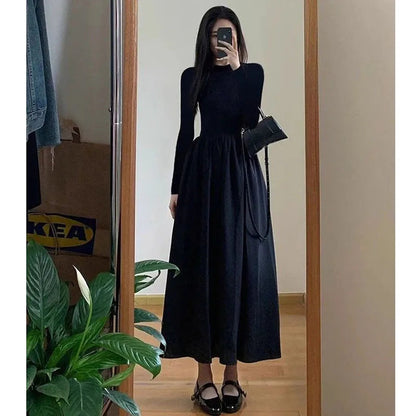 Lucyever French Style Black A-Line Dresses Women Elegant High Waist Long Sleeve Midi Dress Autumn Winter Slim Fit Maxi Dress Badiee Stylez