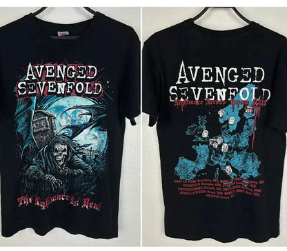 Avenged Sevenfold 2011 Nightmare across Europe T shirt 2 side Men Women Summer Men's T-Shirt Black Crew Neck Cotton Tee 0