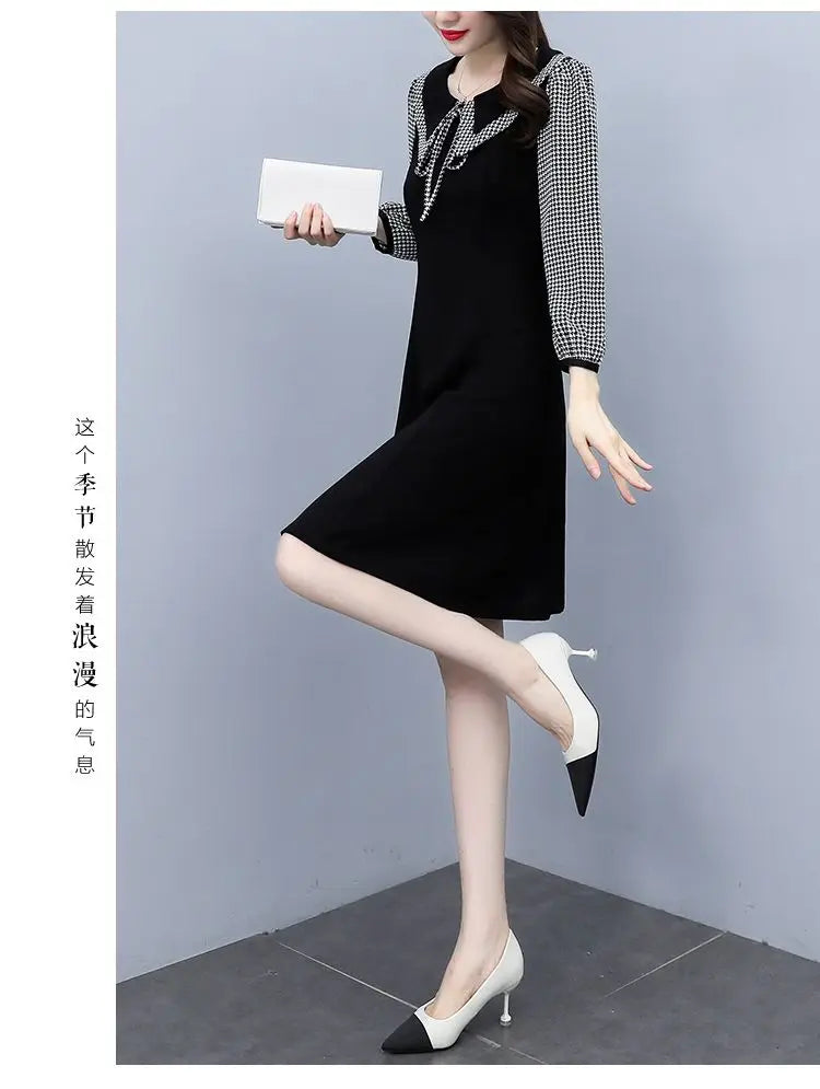 2025 New Spring Autumn Wear Temperament Small Flavor Style Slim Skirt Doll Collar Fashion Dress Women