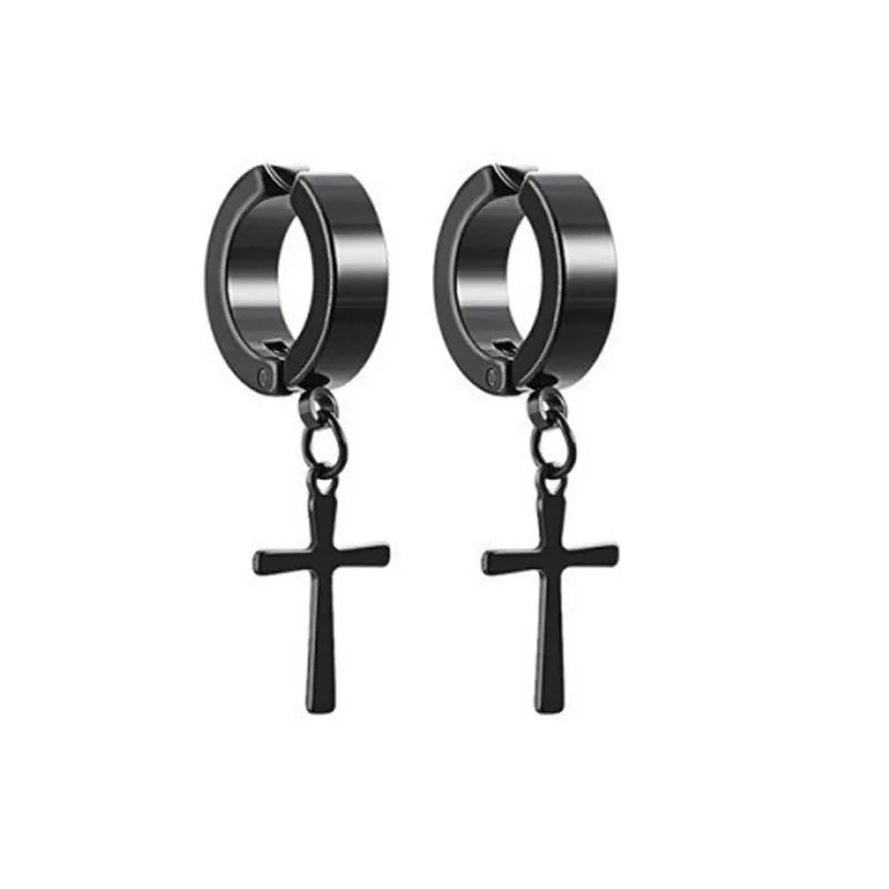 2pcs Punk Mens Strong Magnet Magnetic Ear Stud Set, Non Piercing Earrings Fake Cross Earrings Gift For Boyfriend Lover Jewelry S10-1pair-black