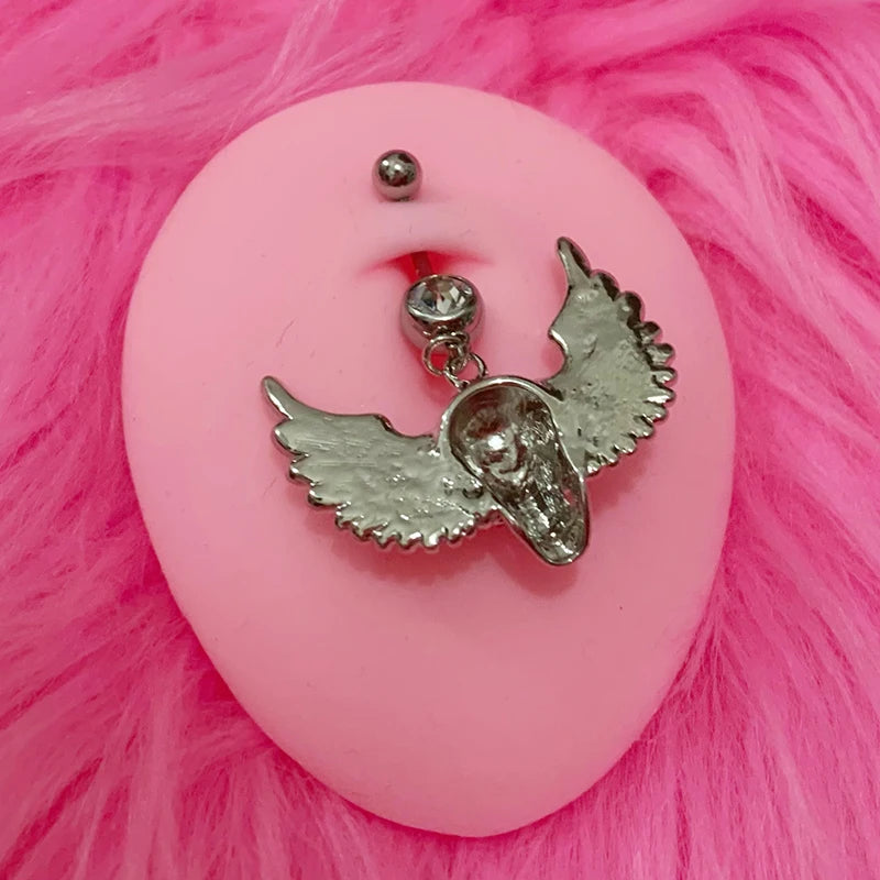 Goth Aesthetic Accessories Wings Skull Belly Button Rings Fashion Crystal Bat Heart Skeleton Belly Ring Belly Piercing Jewelry
