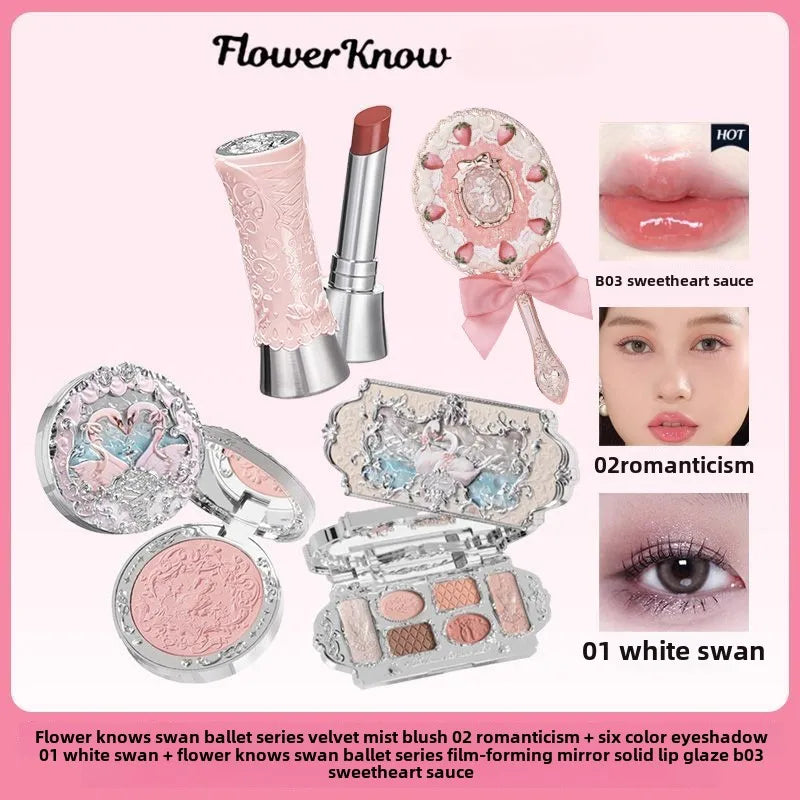 Flower Knows Makeup Sets Swan Ballet Series Gift Box Lipstick Blush Eyeshadow Palette Handheld Mirror Makeup Gift Box B