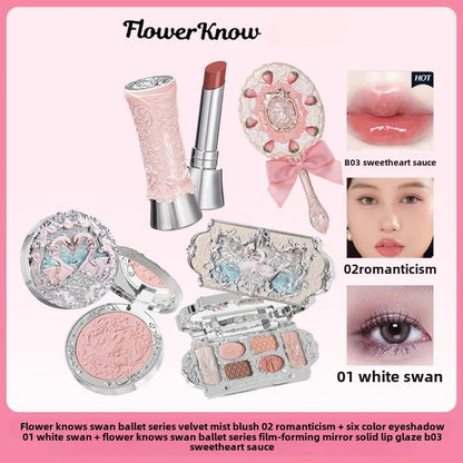 Flower Knows Makeup Sets Swan Ballet Series Gift Box Lipstick Blush Eyeshadow Palette Handheld Mirror Makeup Gift Box B