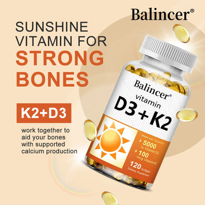 Vitamin D3 + K2 with Organic Virgin Coconut Oil, Vegan D3 (5000iu) with MK7 Vitamin K2 (100mcg), Supports Bone Health Supplement