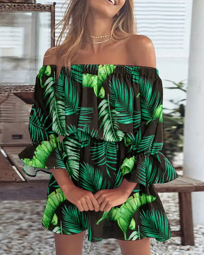 Women Sexy Top Summer Off Shoulder Floral Blouses Women 2023 Boho Casual Backless Blouse Female Holiday Slash Neck Tops Clothing green
