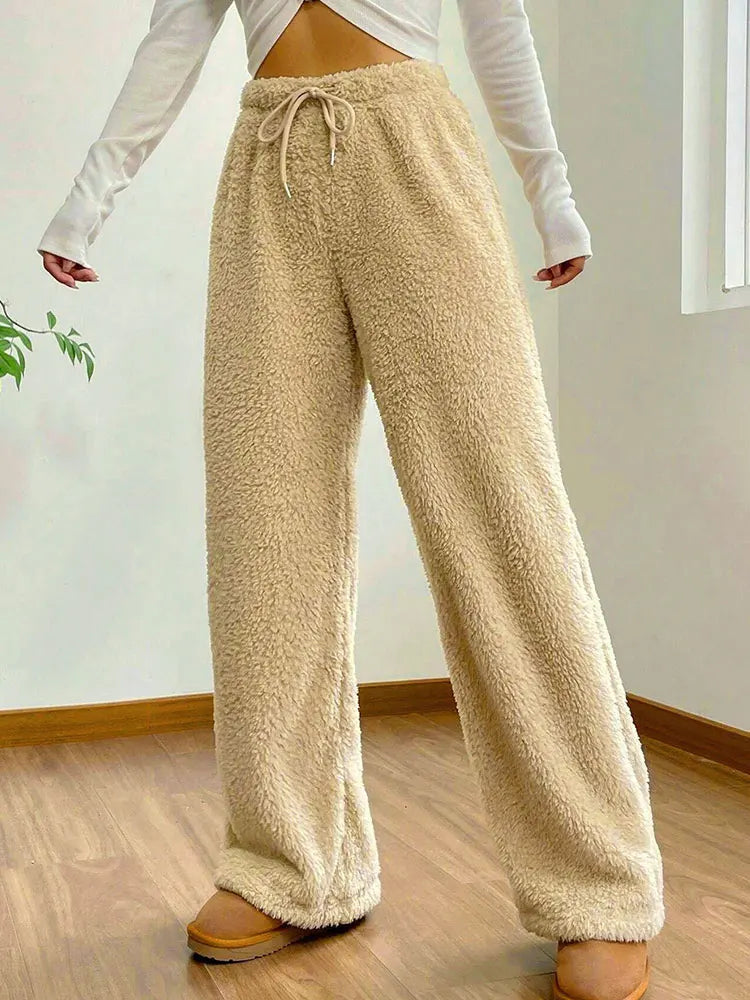 Women's New Trousers Autumn Winter Streetwear Fashion Drawstring Casual Slim Pants Solid Versatile Warm Trousers Female Clothing