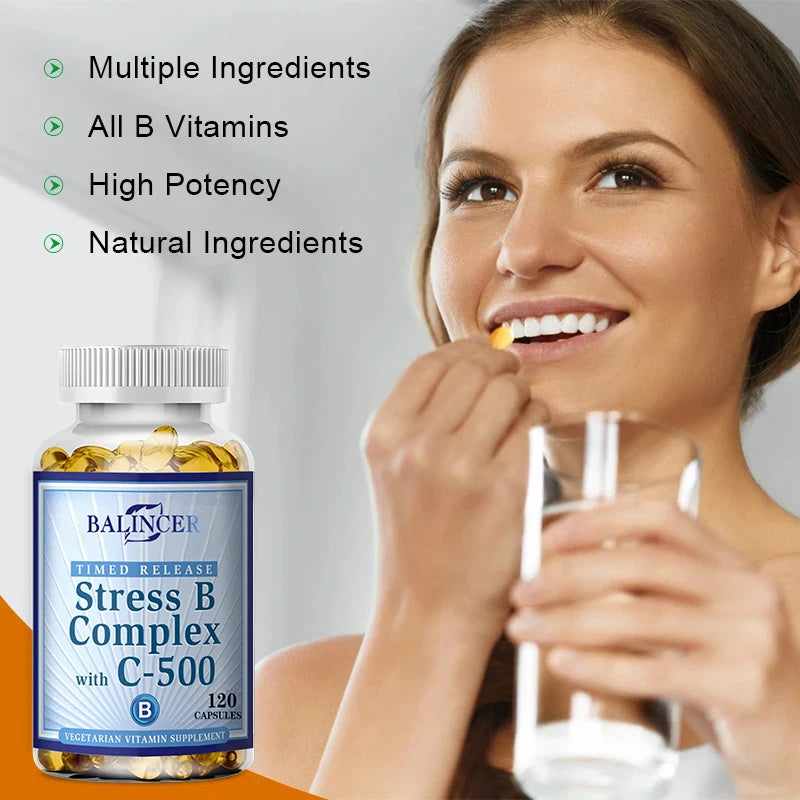 Balincer Vitamin B Complex - Vitamin C B1 B2 B6 B12,Energy, Metabolism Supplement, Immune, Nervous System