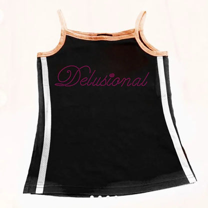 Vintage Punk Rhinestone Letter Gothic Sleeveless Streetwear Short Sleeve Sexy T Shirt Y2k Style Crop Tank Top Women Summer Camis Khaki