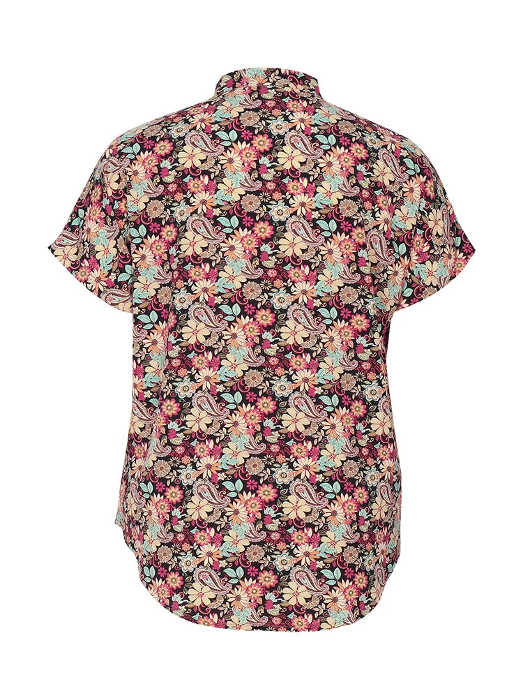 Plus Size 2024 Summer New Women's Floral T Shirt Loose Casual High Neck Summer Best Choice