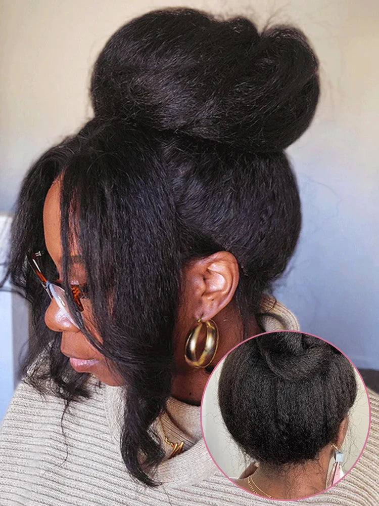 High Density Kinky Straight 360 Lace Front Wigs Human Hair Brazilian 40 Inch Yaki Straight 13x6 HD Lace Frontal Wig Preplucked