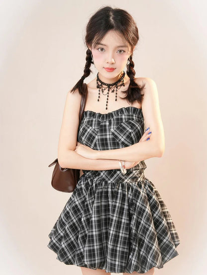 Y2K Plaid Mini Dress Women Vintage Backless Patchwork Slim Dress Summer Sexy Bodycon Strapless Aesthetic Lady Vestidos Badiee Stylez