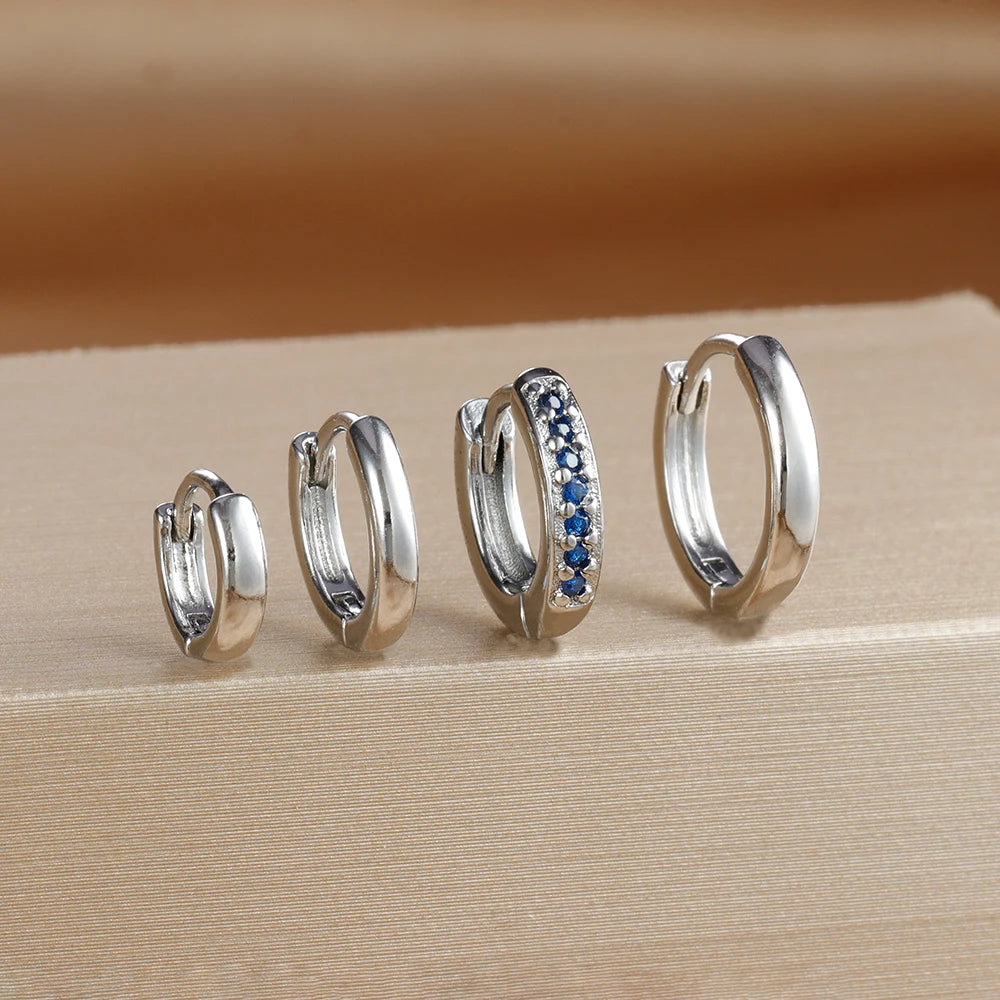 4PCS Set Stainless Steel Huggie Minimal Hoop Earrings 6/8/10mm Crystal Zirconia Helix Tragus Cartilage Earrings Piercing Jewelry Badiee Stylez