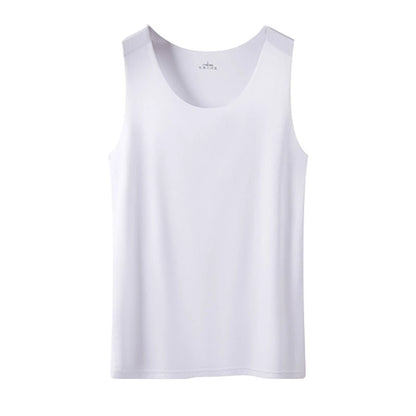 Women Summer Ice Silk Seamless Top Basic Sleeveless O-Neck Racerback Athletic Thin Shirts Plain Solid Color Yoga Quick Dropship White