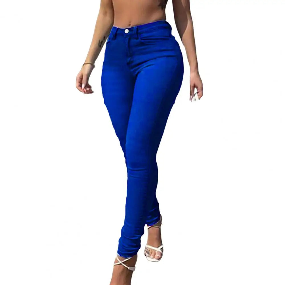 Skinny Pants Long Lasting Slim-fitting Full-Length Leggings Skinny Trousers Mid-Waist Eye-catching Denim Pants for Girl Dark Blue