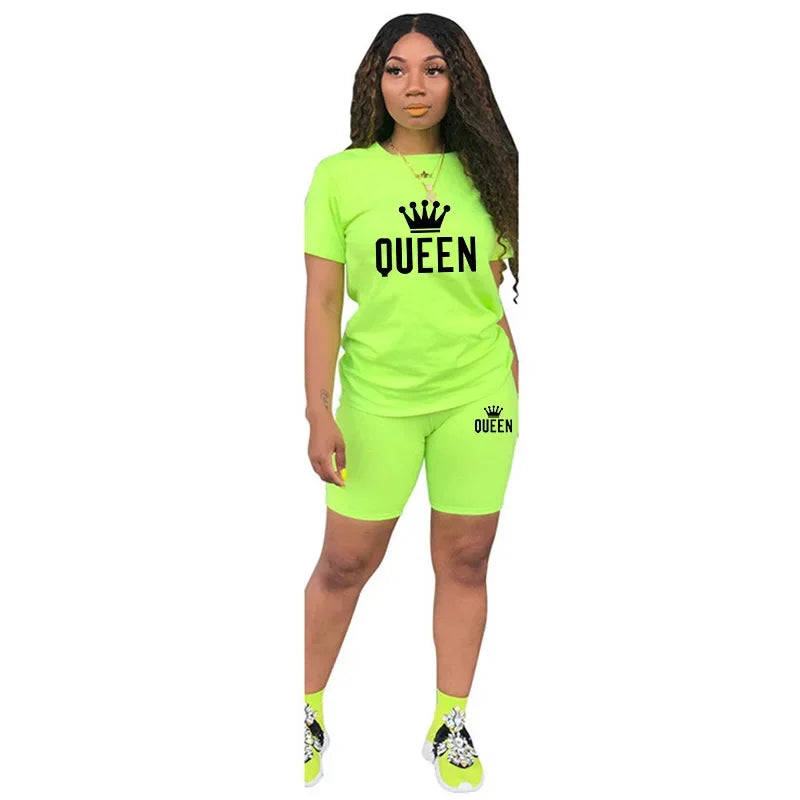 Summer Womens Tracksuit Queen Printing  T-Shirt+Shorts 2 Piece Sets Fashion Casual Sportswear Clothing Luxury Jogging Short Suit Badiee Stylez