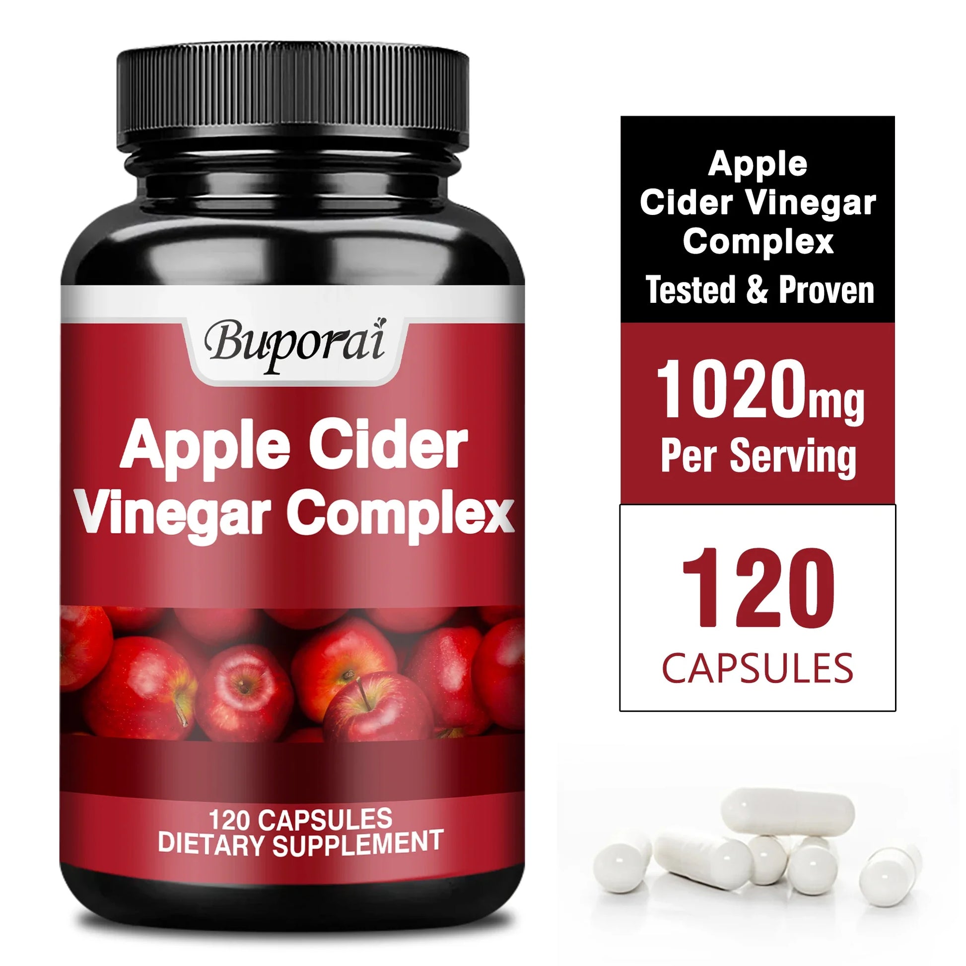 Apple Cider Vinegar - Improves Digestion, Appetite Suppression,Weight Management, Relieves Bloating - 120 Capsules Badiee Stylez
