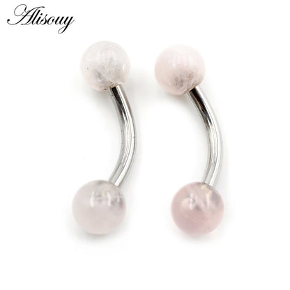 Alisouy 2PCS 14G Stainess Steel 5mm Stone Ball Eyebrow Curved Barbell Lip Ring Snug Daith Helix Earrings Body Piercing Jewelry EM1939D