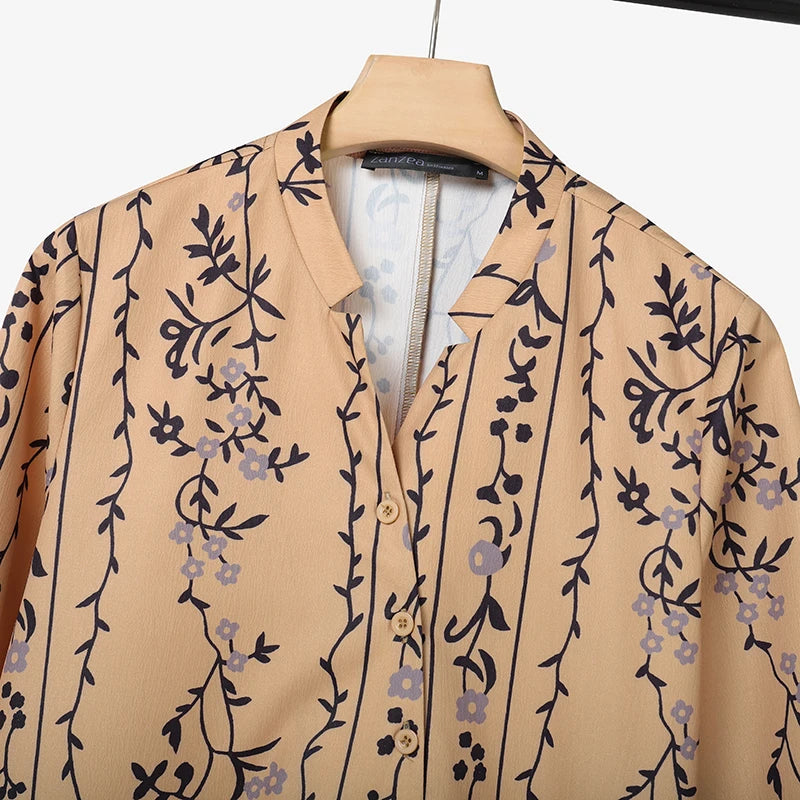 2025 ZANZEA Fashion Autumn Long Shirt Pant Suits Women Outfts 2 Piece Sets Long Sleeve Printed Tops Trousers Casual Tracksuits Badiee Stylez