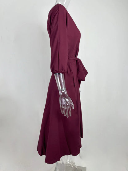 Elegant Women's Spring/Summer Fashion Green Diagonal Neck Middle Sleeve Casual Dress Women's Casual Retro Long Dress s-3XL