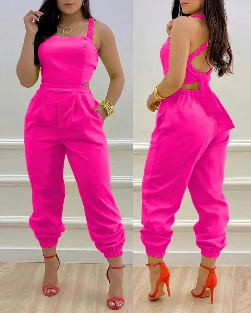 Women's for Jumpsuit Elegant Sexy Suspender Printed Jumpsuits Casual Hip Waist Overalls Romper For Women Spring Summer 2024 Rose Red