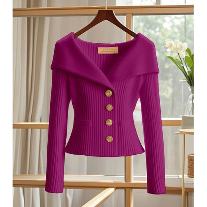 2025 New Women Cardigan Sweater High Quality High-end chic Long Sleeve Knitwear Autumn Winter Female Clothes Sweater Jacket purple CHINA