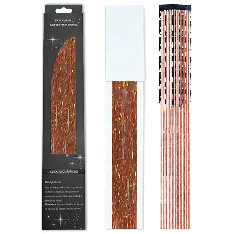 6-Piece Set BB Clip Tinsel Hair Metal Laser Gold Thread PET Laser Thread Highlighting Cross-Border Hair Accessories BB clip laser Orange (6 black boxes)