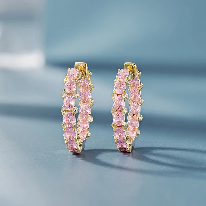 Huitan Luxury Trendy Pink/Green/Blue/Yellow CZ Hoop Earrings for Women Silver Color/Gold Color Hot Trendy Girls Jewelry Dropship