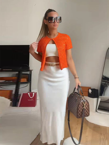 Fashion Bright Silk Knitted Vest For Women Elegant sleeveless U Neck Chic Cropped Tank Tops female Y2K Street Evening Partywear