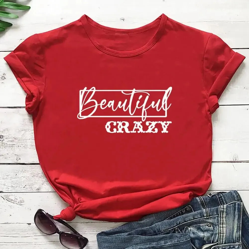Beautiful Crazy Print Women Tshirt Women's Funny Summer Casual Short Sleeve Top Girls Weekend Shirt Holiday Tee FQ263Z Red