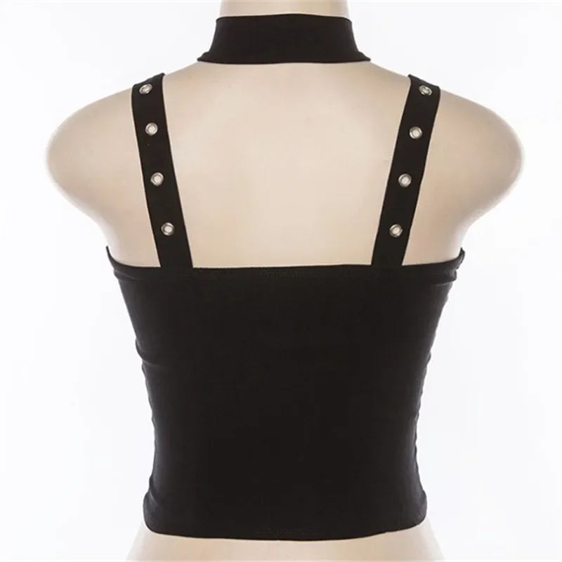 Y2k Dark Punk Gothic Corset Vest Women 2024 High Waist Bandage Crop Tank Tops Streetwear Emo Alt Harajuku Halter Rave Outfits