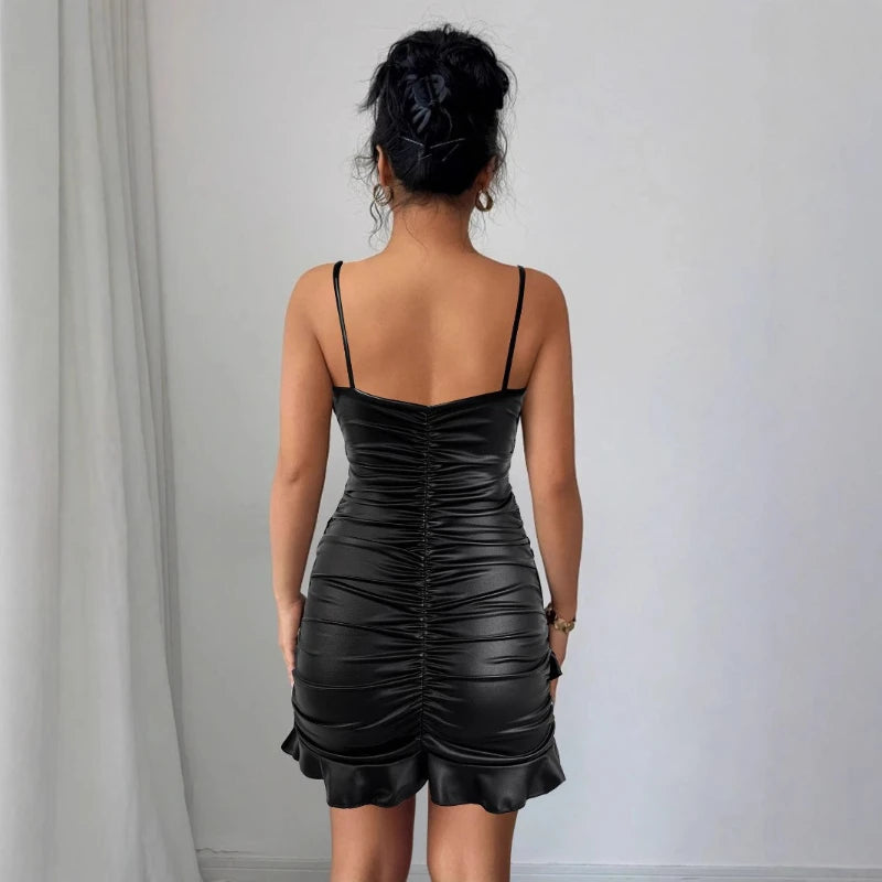 V Neck Sleeveless Ruffled Dress Evening Party Bodycon DressS Elegant Mini Dress for Women Tight DressS Clubwear Vestidos D565