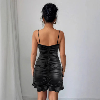 V Neck Sleeveless Ruffled Dress Evening Party Bodycon DressS Elegant Mini Dress for Women Tight DressS Clubwear Vestidos D565