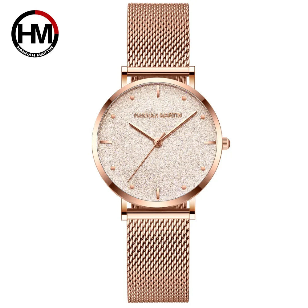 2025 New Women's Luxury Watch Matte Dial Japanese Quartz Movement Stainless Steel Mesh Strap Hannah Martin Brand Original Watch MS36-MJ-WFF