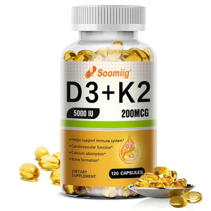 Vitamin K2, D3 Supplement To Help Support The Immune System and Improve The Body's Absorption of Calcium 120 Capsules