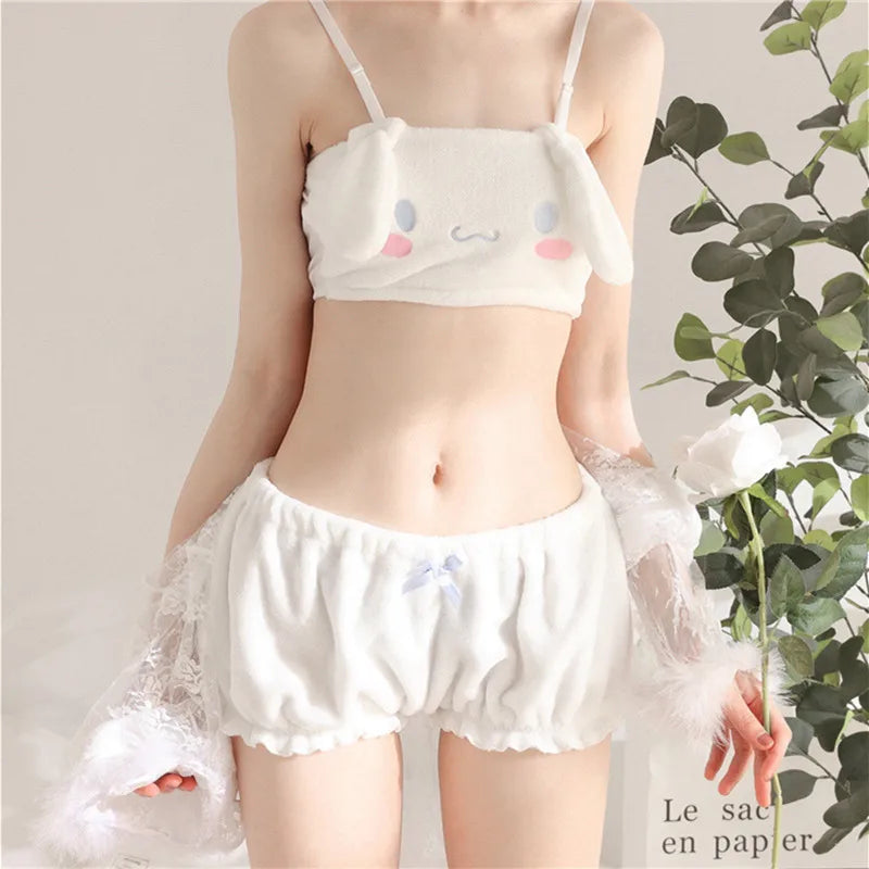 Kawaii Pajamas Camis Comfortable Plush Shorts Homewear Cute Cartoon Sleepwear Milk Silk Women's Underwear Set
