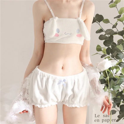 Kawaii Pajamas Camis Comfortable Plush Shorts Homewear Cute Cartoon Sleepwear Milk Silk Women's Underwear Set