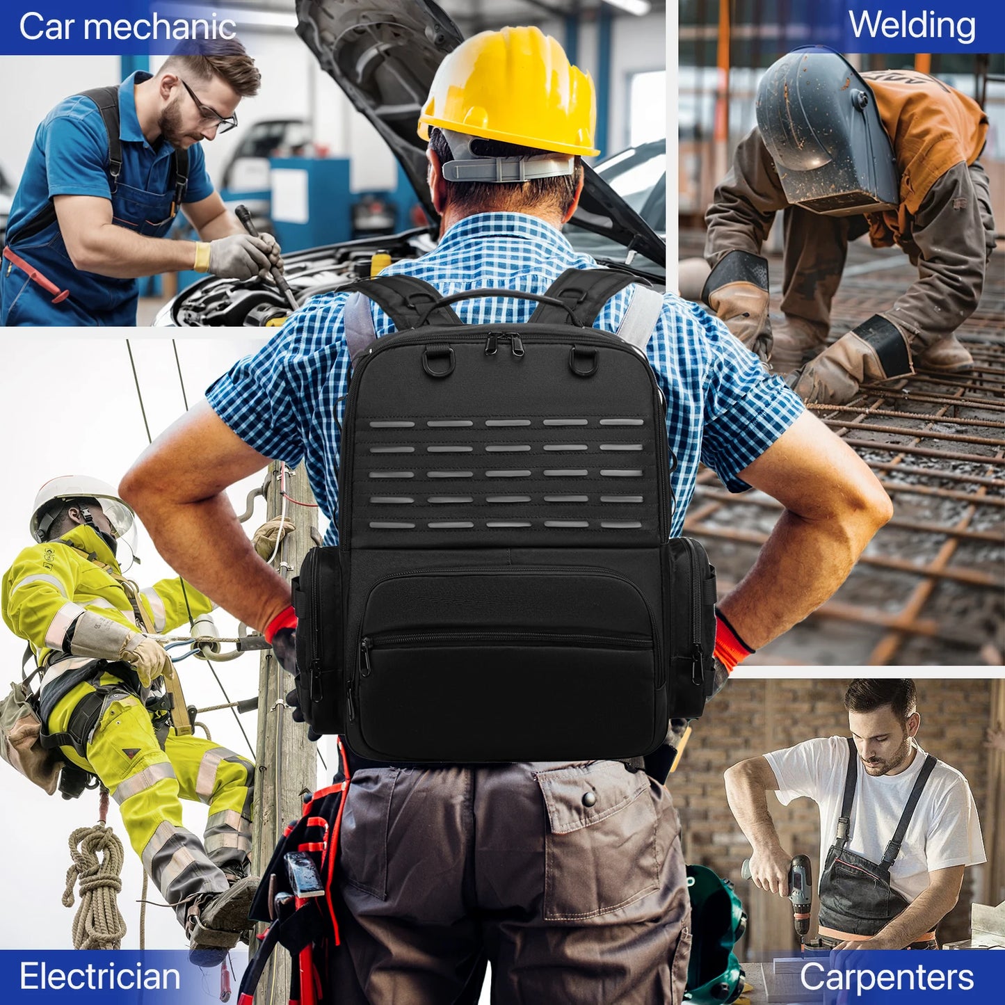 Tool Backpack Heavy Duty for Men Tool Storage With 3 Tool Pouches Organizer Electrician Plumber Maintenance Worker Tool Bags