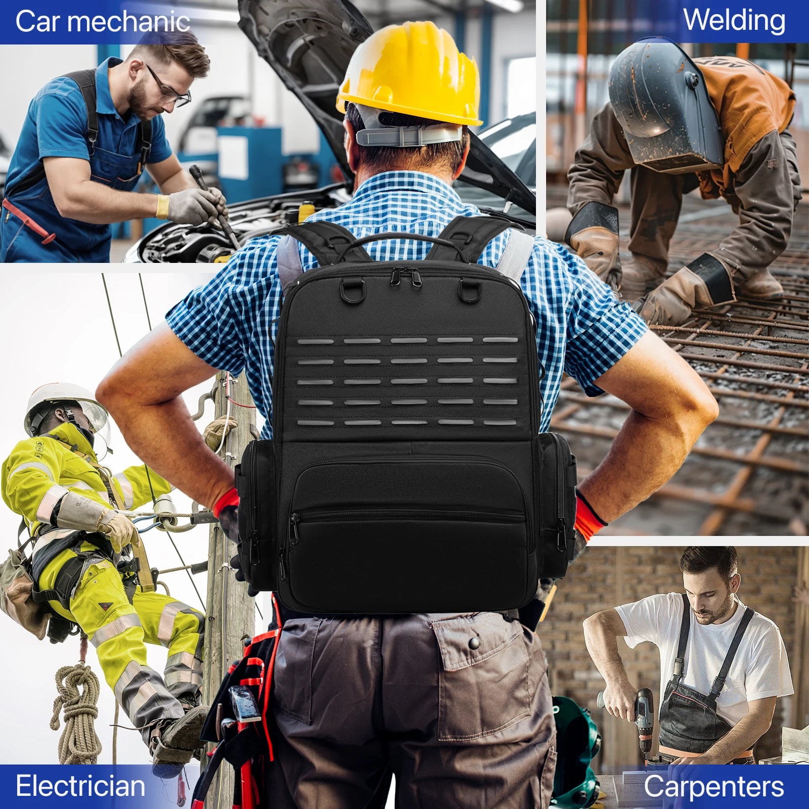 Tool Backpack Heavy Duty for Men Tool Storage With 3 Tool Pouches Organizer Electrician Plumber Maintenance Worker Tool Bags