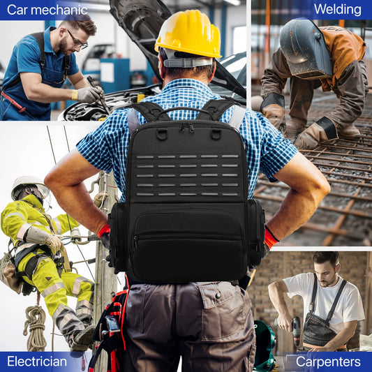 Tool Backpack Heavy Duty for Men Tool Storage With 3 Tool Pouches Organizer Electrician Plumber Maintenance Worker Tool Bags