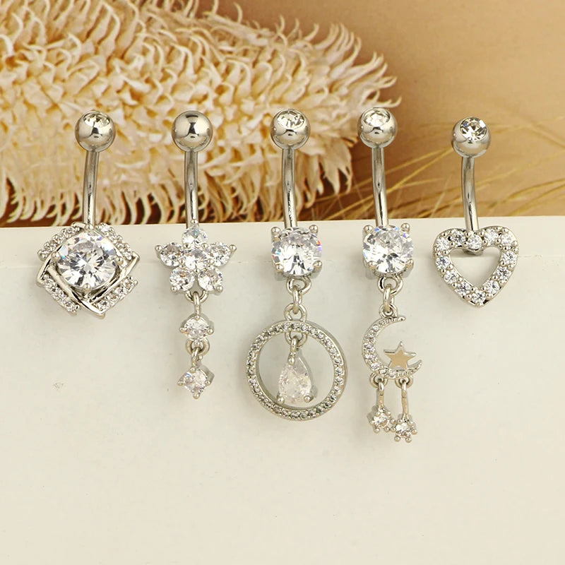 5PCS Cute Dangle Belly Ring Pack 14G Navel Piercing Bulk Sexy Belly Ring Set Belly Button Ring Lot Pircing Ombligo Jewelry style16